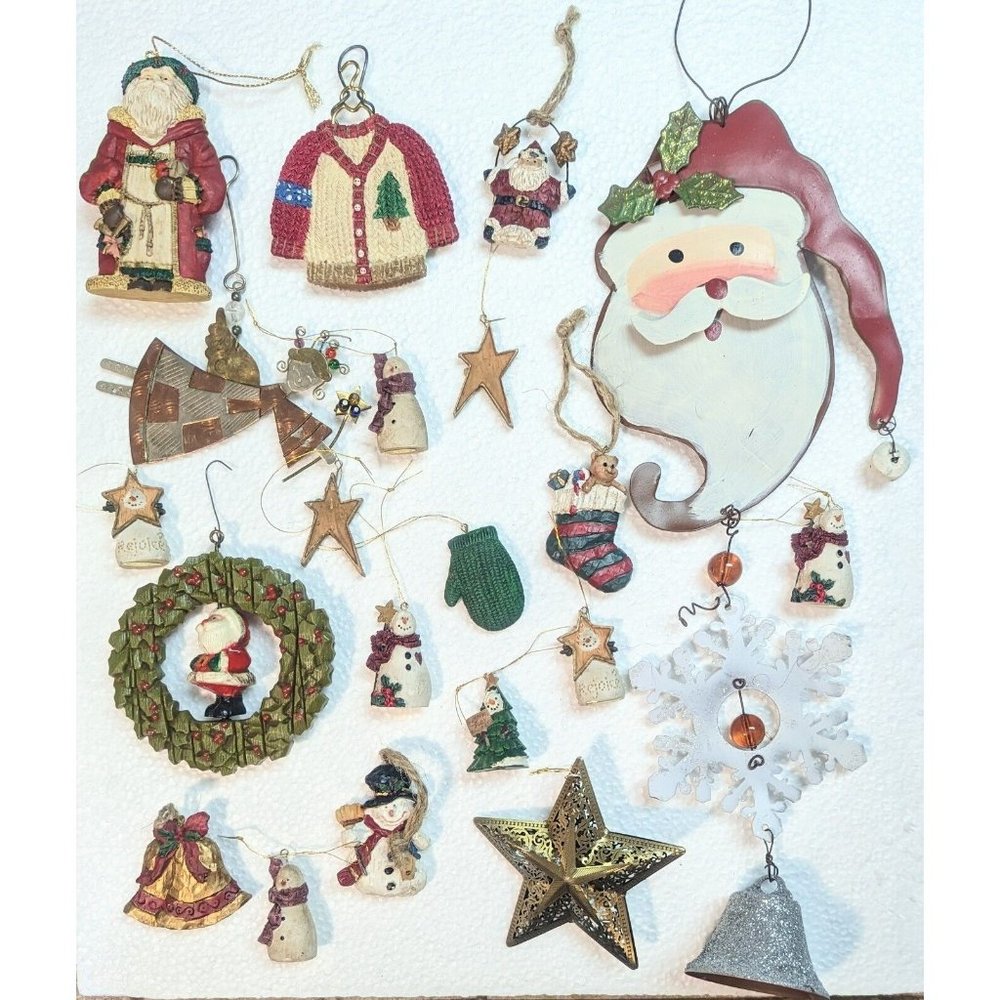 Nice Lot Of 20 Primitive Rustic Country Christmas Ornaments Santa Angel & More! - Picture 7 of 7